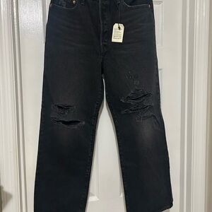 Levi's Black High-Rise Distressed Straight Jeans